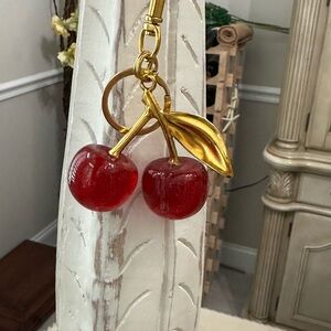 Fashion Jewelry Gold and Red Glitter Cherry Charm